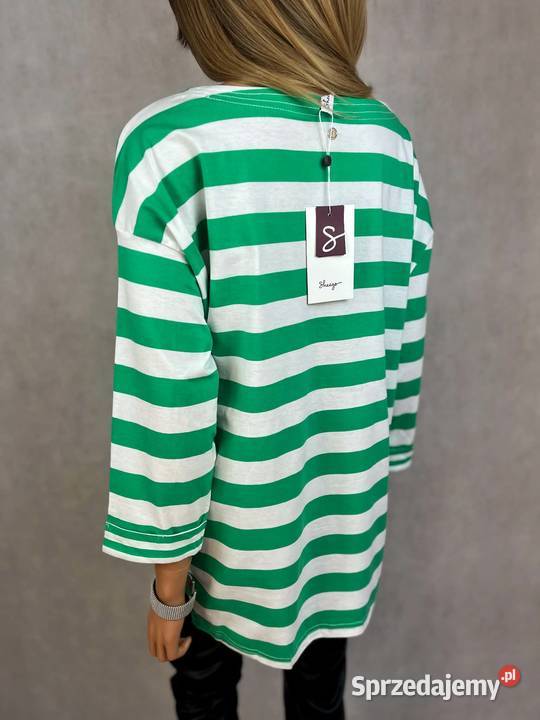 Bluzka oversize paski zielona bawełna XL 42 nowa Augustówka