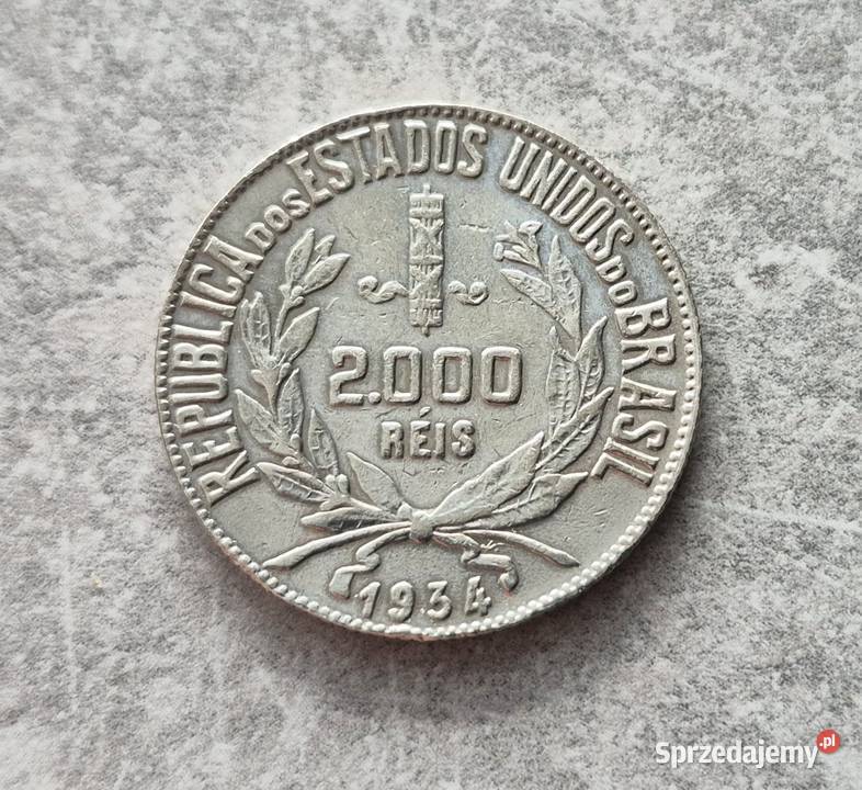 52 BRAZYLIA srebro 2000 Reis 1934 r Numizmatyka Wola Kruszyńska