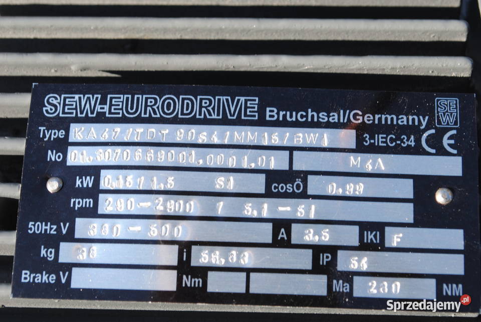 Motoreduktor kątowy 01515kw 5151obr z hamulcem