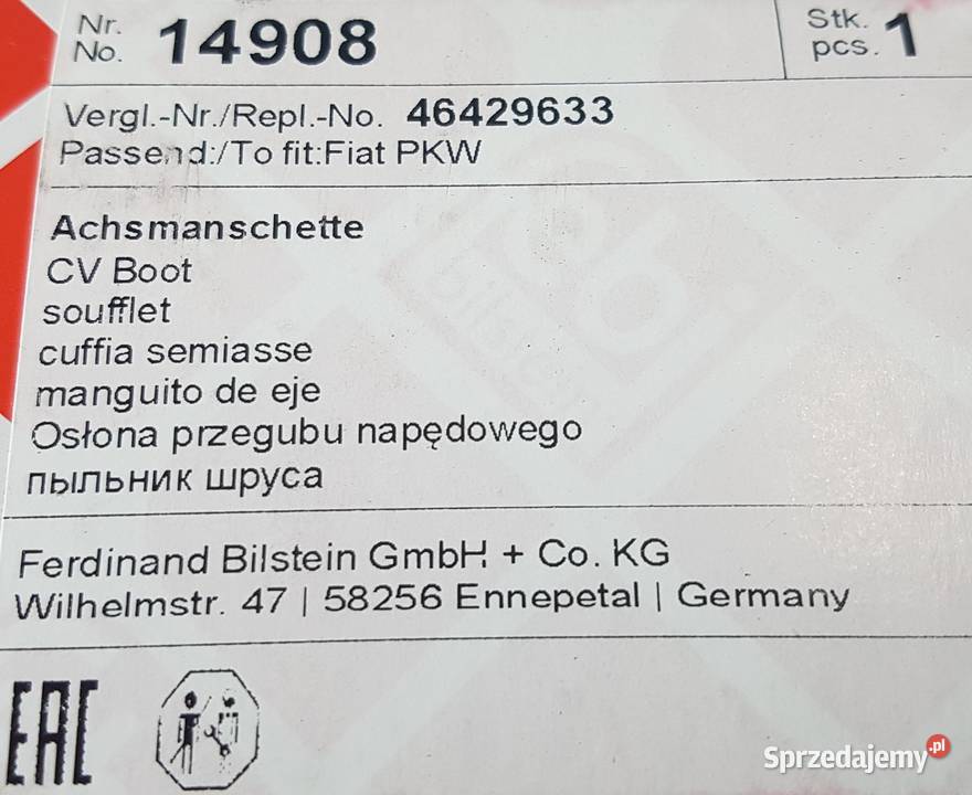 Osłona przegubu FEBI BILSTEIN 14908 46429633 Układ napędowy Legnica
