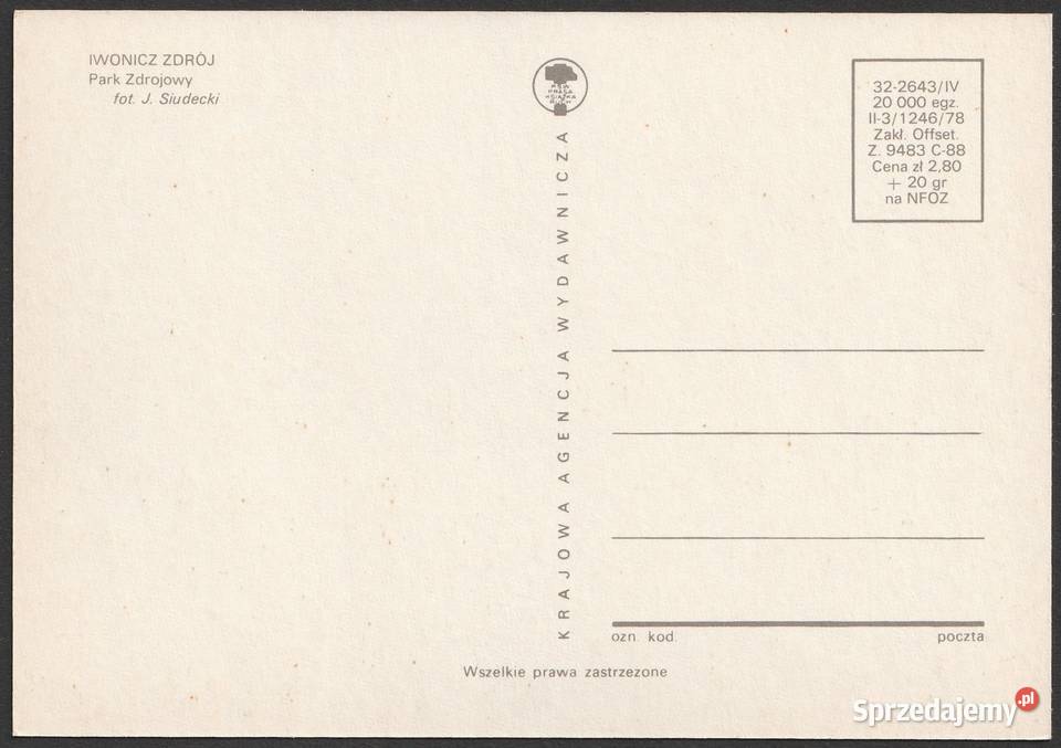 IWONICZ ZDRÓJ PARK ZDROJOWY 1978 BEZ OBIEGU Łódź