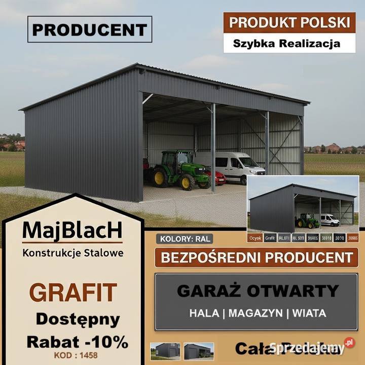 A157GRAFITOWA WIATA Garaż Blaszany Zadaszenie Pleszew