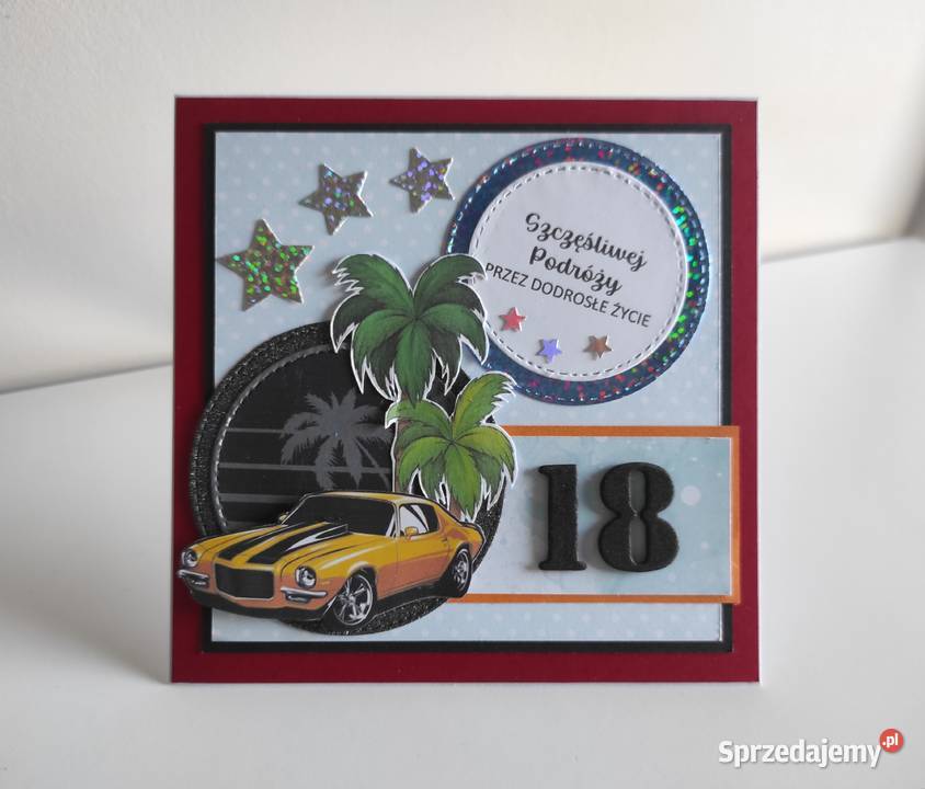 Kartka ręcznie robiona na 18te urodziny Rękodzieło Łódź