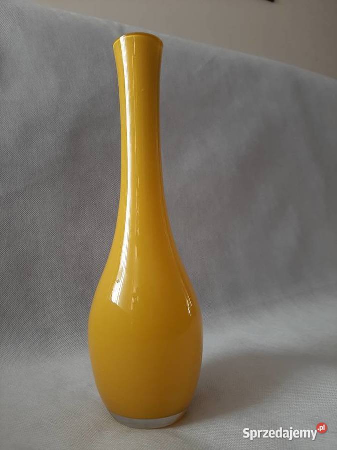 Szklany żółty wysoki wazon w stylu Art Deco kujawsko-pomorskie Inowrocław