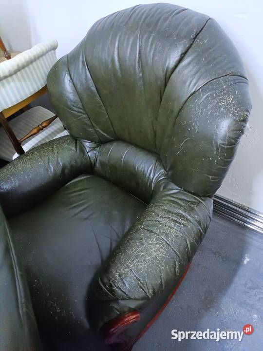 Kanapa sofa trzy fotele zielona skóra Lubartów sprzedam