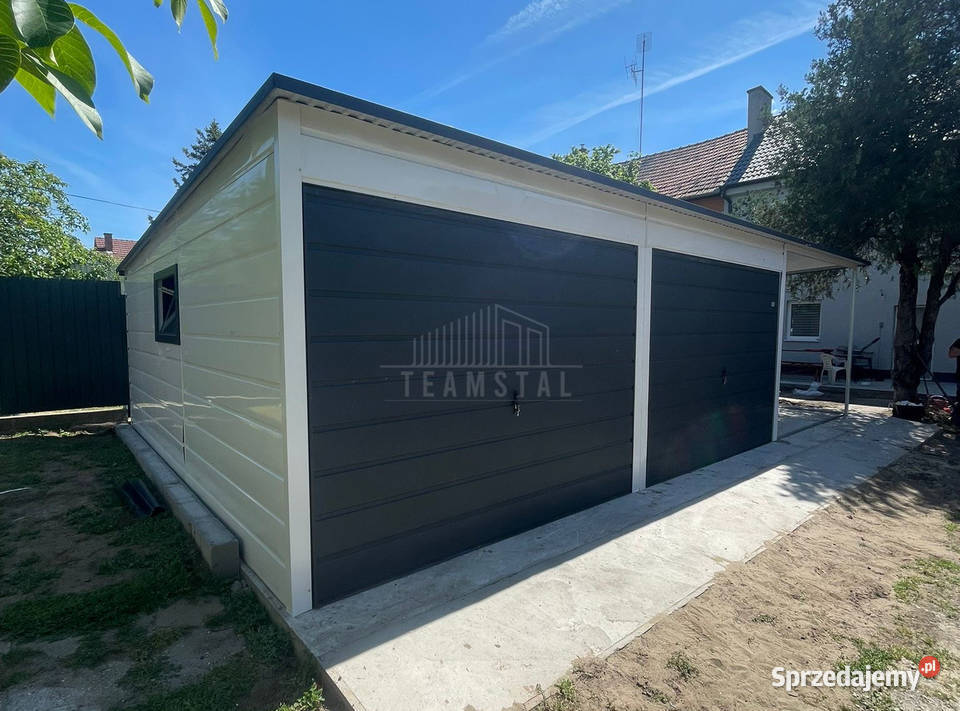 Garaz blaszany 6x6m 2x brama uchylna drzwi 2x Wieliczka