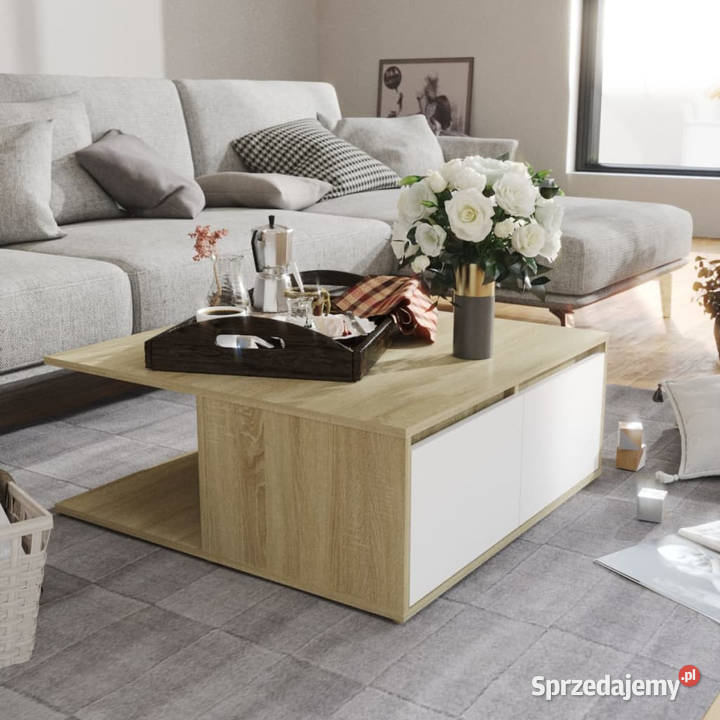 Stolik kawowy biel i dąb sonoma 80x80x31 Warszawa