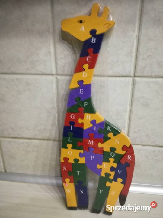 Żyrafa drewniane bloki alfabetu i cyfr sprzedam