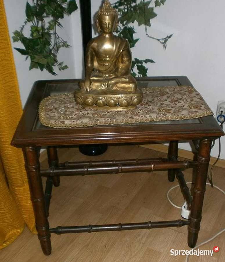 2 Stoliki drewniane ze szklanymi blatami lata 60 Kraków