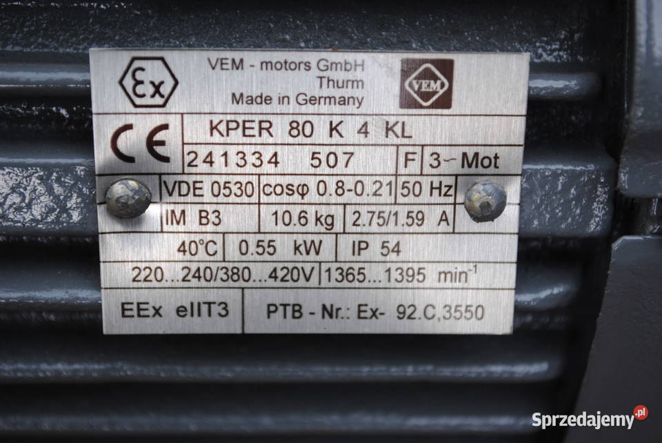 Silnik elektryczny 055kw 1395obrmin VEM Ex Pozostałe Kargowa