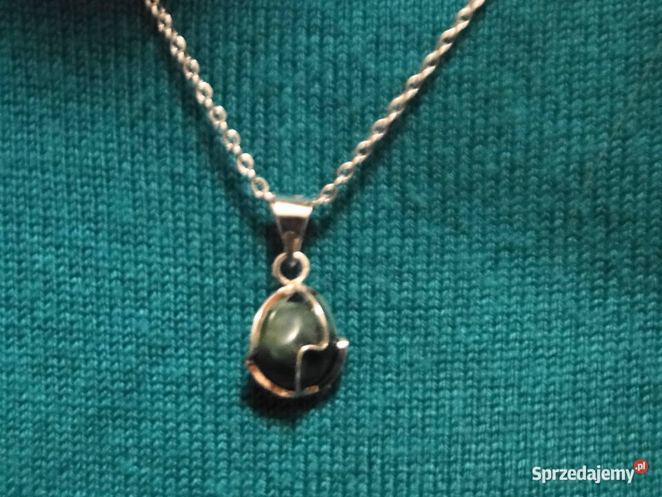 Naszyjnik srebro i zielony jadeit