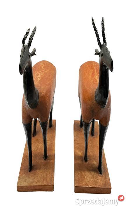 Stylowe rzeźby gazeli metal drewno Komplet Kraków