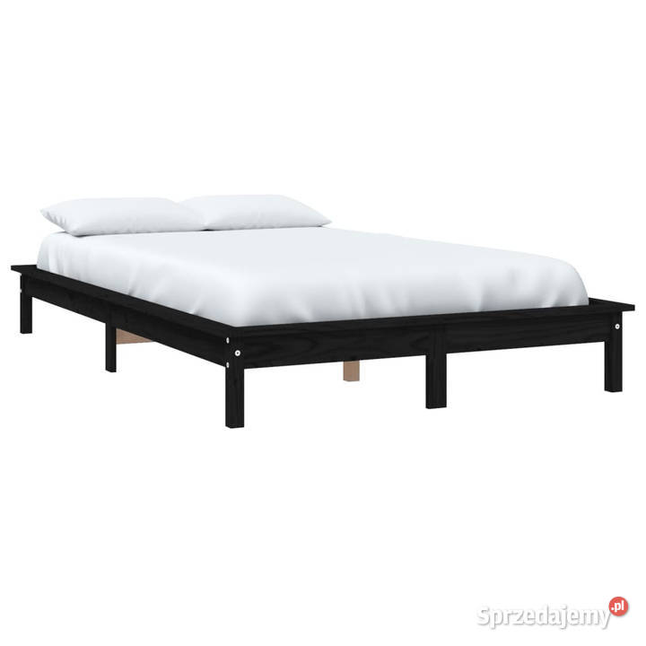 Rama łóżka czarna lite drewno sosnowe 200 x 200 211cm Łóżka