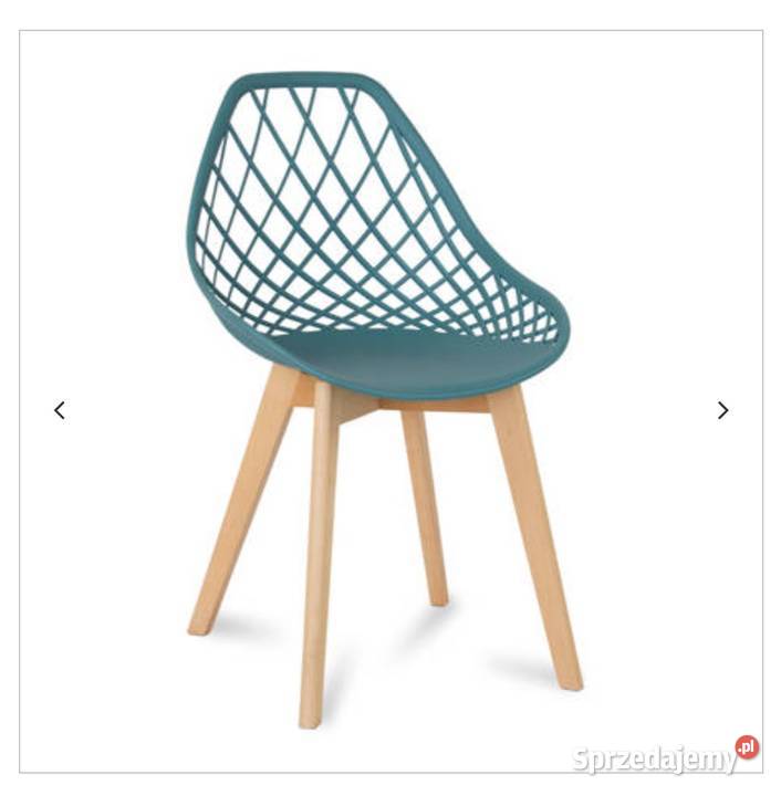 Krzesło turkusowe ażurowe drewniane nogi