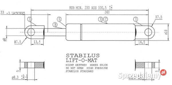 Sprężyna gazowa L5005 mm 200N Stabilus CA287598
