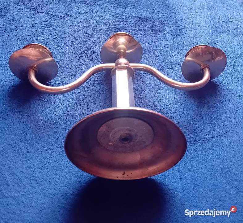 Trójramienny mosiężny niklowany świecznik art Koźminek sprzedam