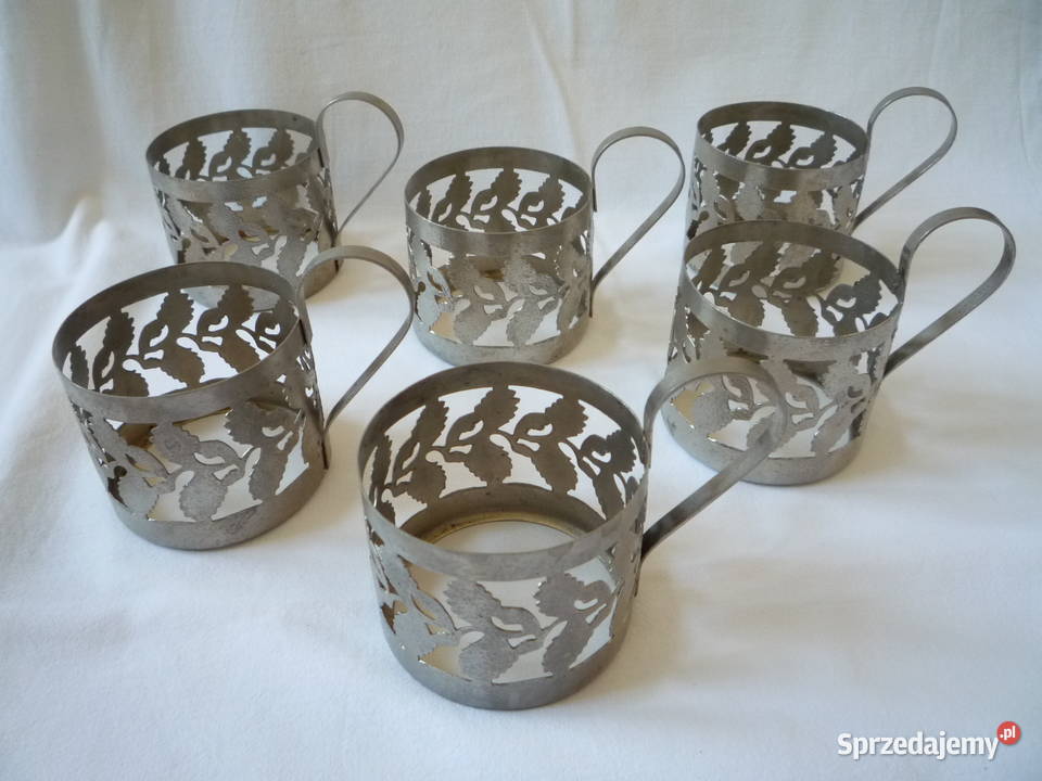 6 Metalowe Koszyczki uchwyty do szklanek PRL Szczecin