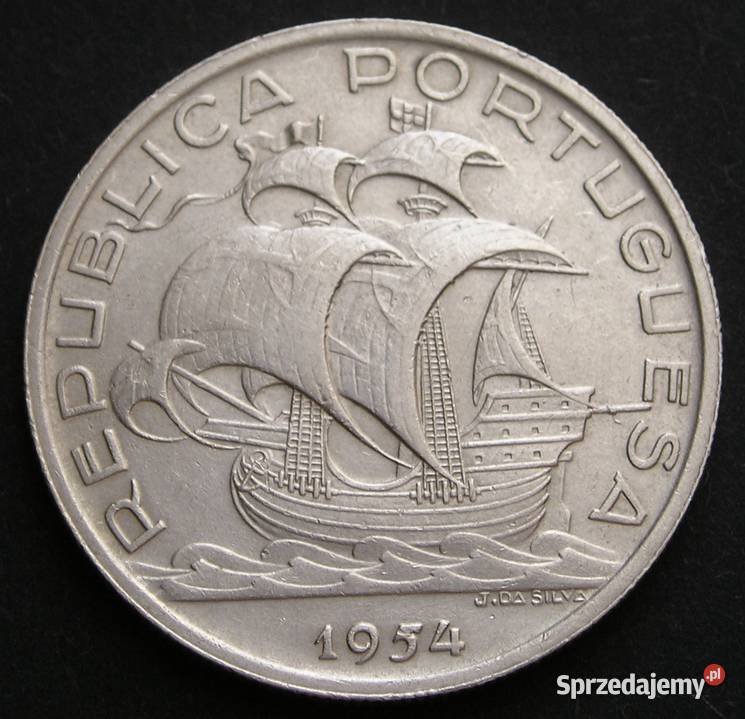 PORTUGALIA 10 ESCUDOS 1954 OKRĘT SREBRO Numizmatyka Łódź