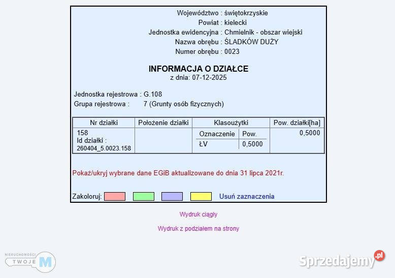 sprzedaży działki 43100m2 Śladków Duży