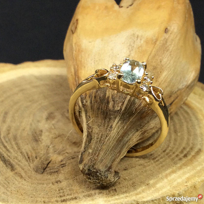 Złoty pierścionek z Diamentem i Aquamarynem Koszalin