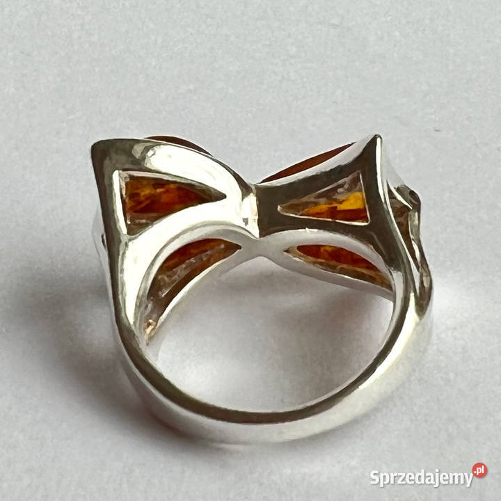 Srebrny pierścionek KOKARDA 925 piękne BURSZTYNY mazowieckie Warszawa