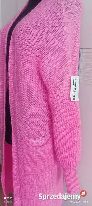 Kardigan różowy Bez wzoru Moda i Styl Pomiechówek