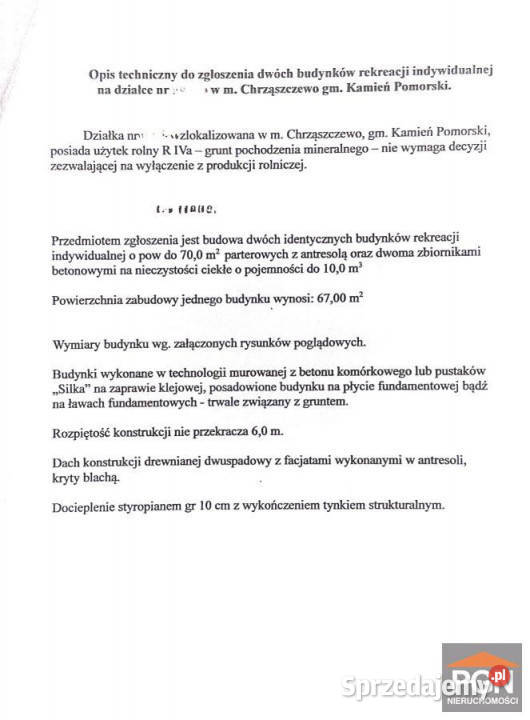 Grunt Chrząszczewo 1001m2 Sprzedaż zachodniopomorskie