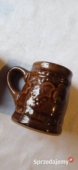 Dwa miniaturowe ceramiczne kufelki ozdobnePRL Koźminek