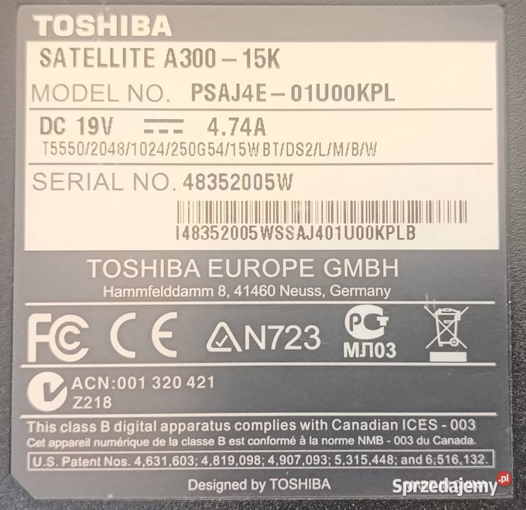 Laptop Toshiba satellite A300 Biała Podlaska