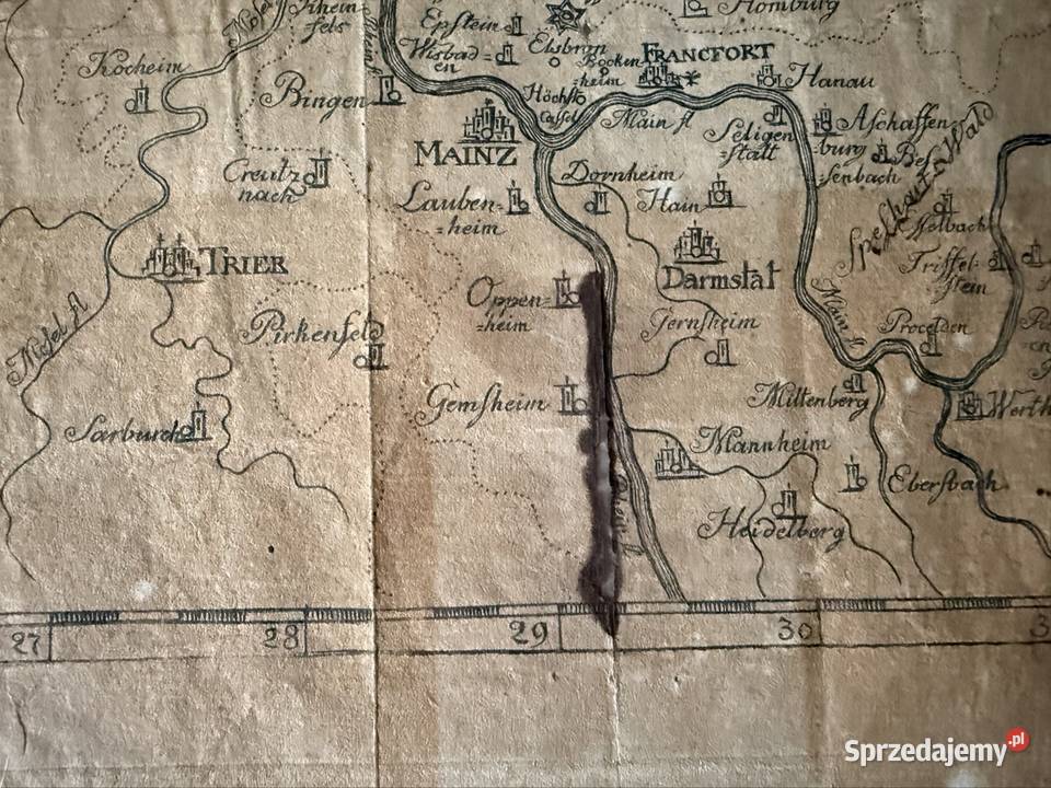 Mapa historyczna Hessen XIX wiek Mainz Niemcy Czerwionka-Leszczyny