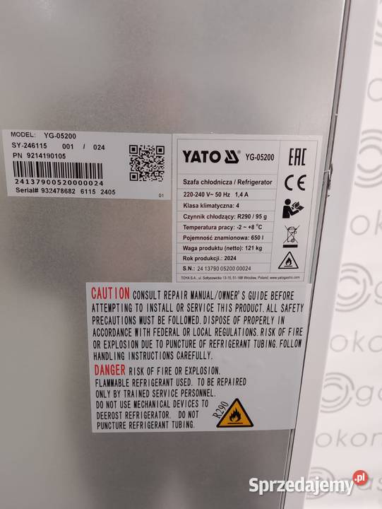 Szafa chłodnicza 1drzwiowa marki YATO YG05200