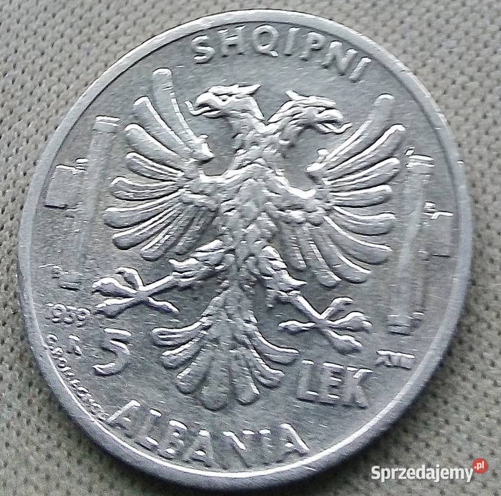 ALBANIA5 LEK1939 r SREBRO 835 OKUPCJA WŁOSKA mazowieckie Legionowo