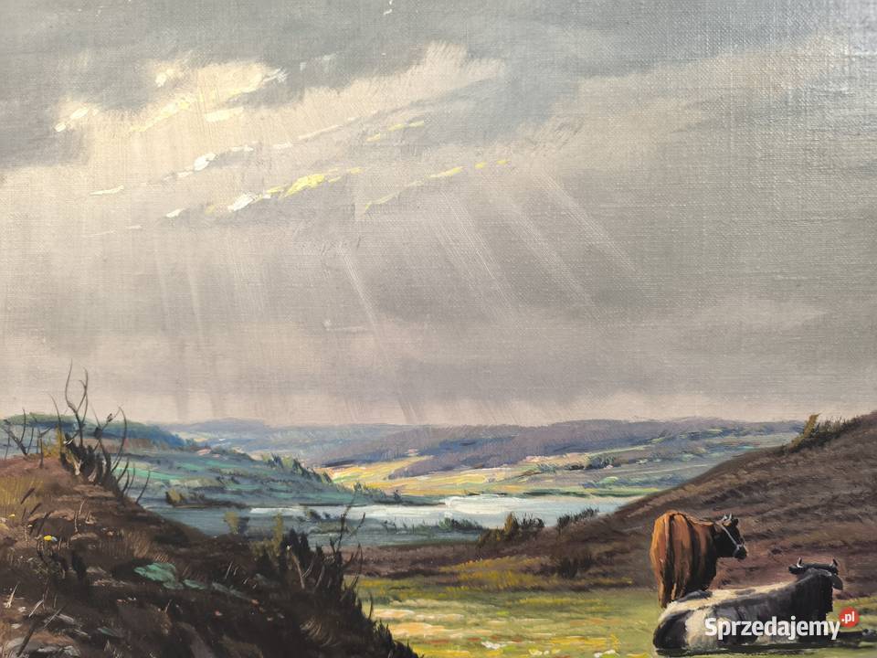 Piękny obraz olejny scena rodzajowa sygnowany łódzkie Łódź