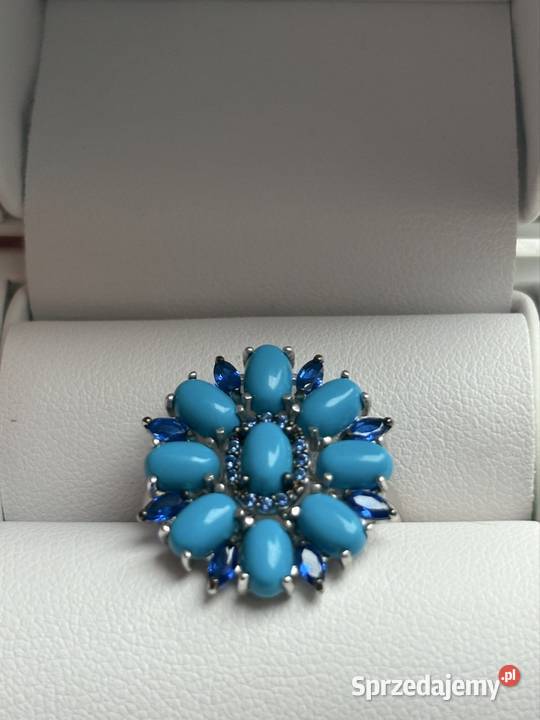 Srebrny pierścionek turkusy szafiry 925