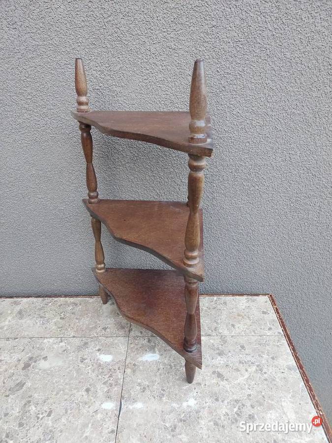 Stara drewniana półka narożna mała etażerka F001