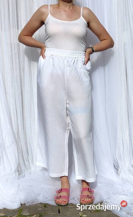 Spodnie białe XL plus size HM len lniane wiskoza Rozmiar 42(XL) Szczecin