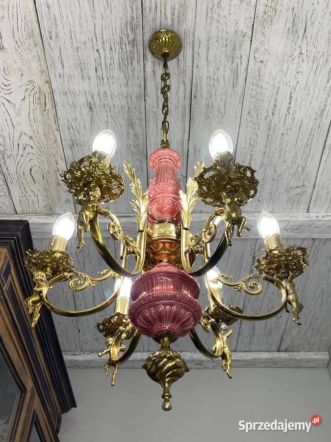 Francuski Żyrandol 16 mosiądz porcelana 6ram Warszawa
