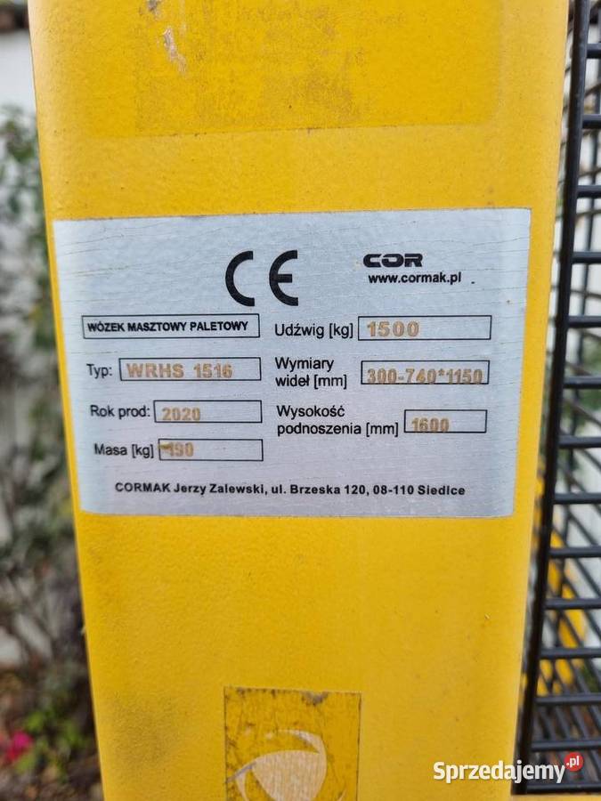 Paleciak masztowy paletowy cormak podnosnik Pozostałe sprzedam