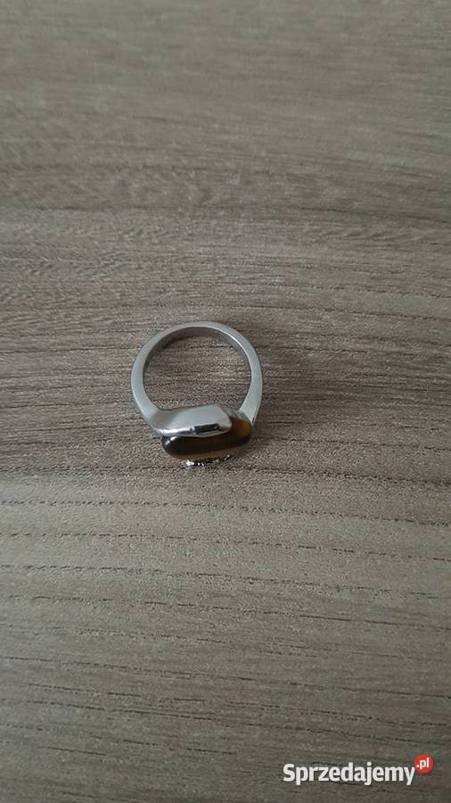 Pierścionek posrebrzany tygrysie oko 17 mm
