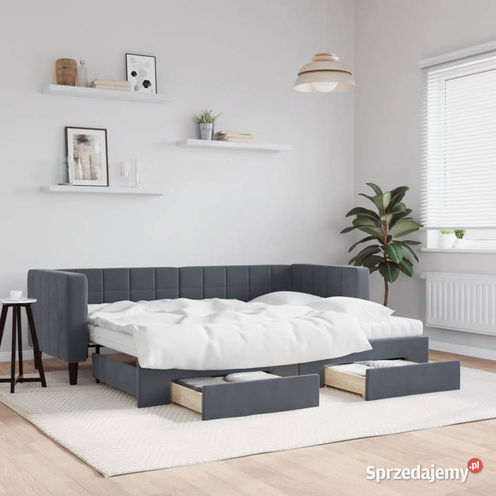 Sofa rozsuwana z szufladami ciemnoszara aksamit Warszawa
