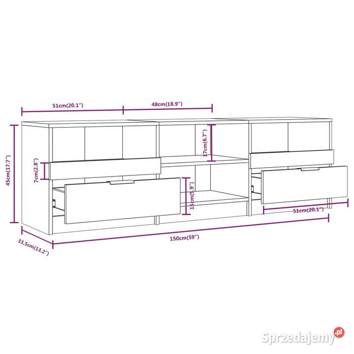 Szafka pod telewizor szary dąb sonoma 150x335x45 mazowieckie Warszawa