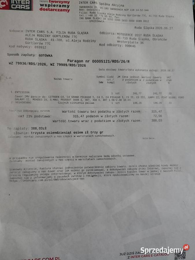 Regulator ciśnienia paliwa citroen ford wszystko Katowice