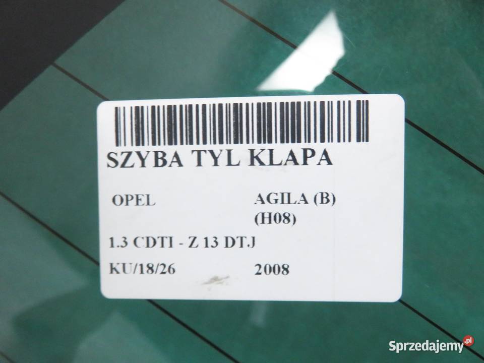 SZYBA TYLNA OPEL AGILA B Tylne