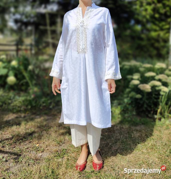 Długa biała tunika S 36 orient Indie kameez biały