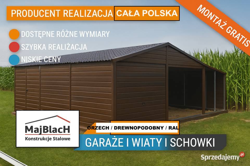 Drewnopodobny Garaż Blaszany z zadaszeniem Toruń