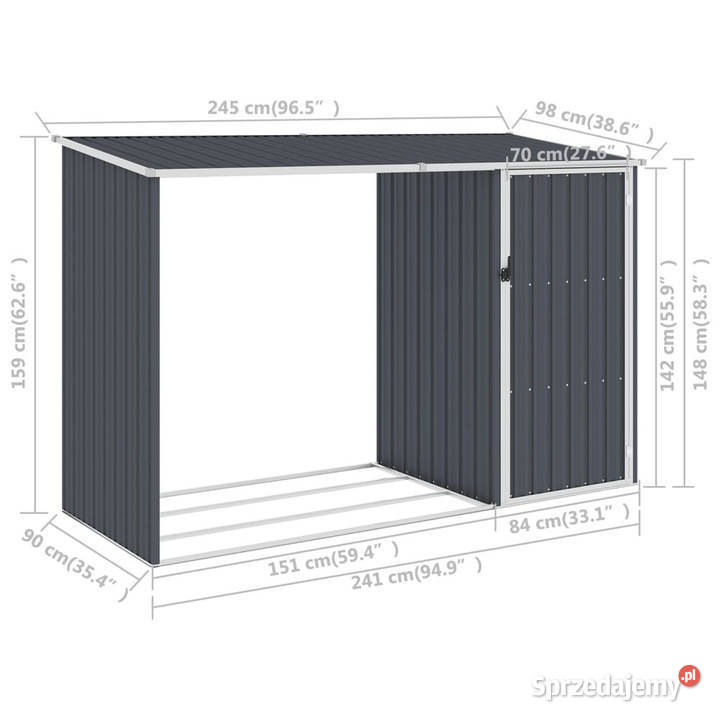Szopa z wiatą na drewno antracyt 245x98x159 stal Warszawa