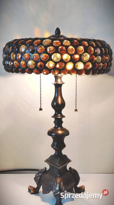 Piękna lampa witrażowa ze szklanych kaboszonów Antyki Wysoka