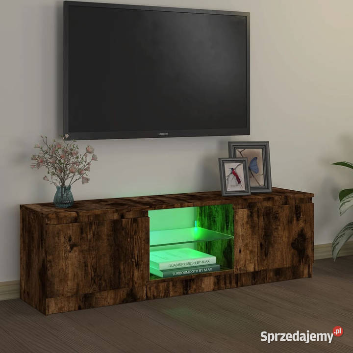 Szafka pod TV z LED przydymiony dąb 120x30x355