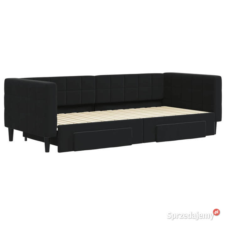 Sofa rozsuwana z szufladami czarna aksamit Warszawa