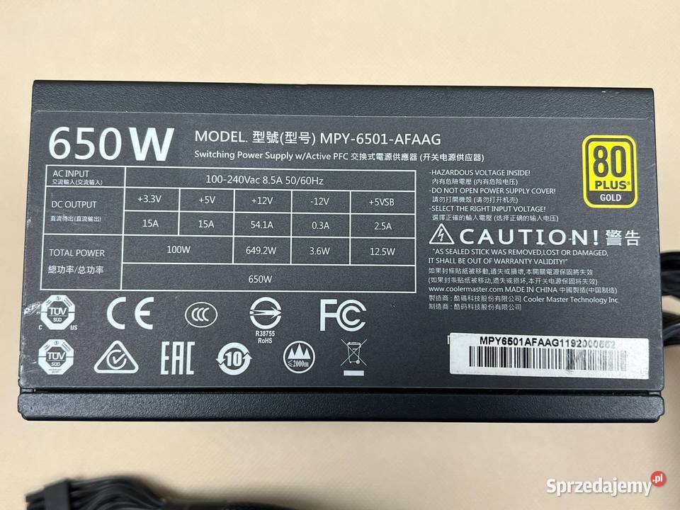 Zasilacz Cooler Master MWE GOLD 650W Gwarancja śląskie Gliwice